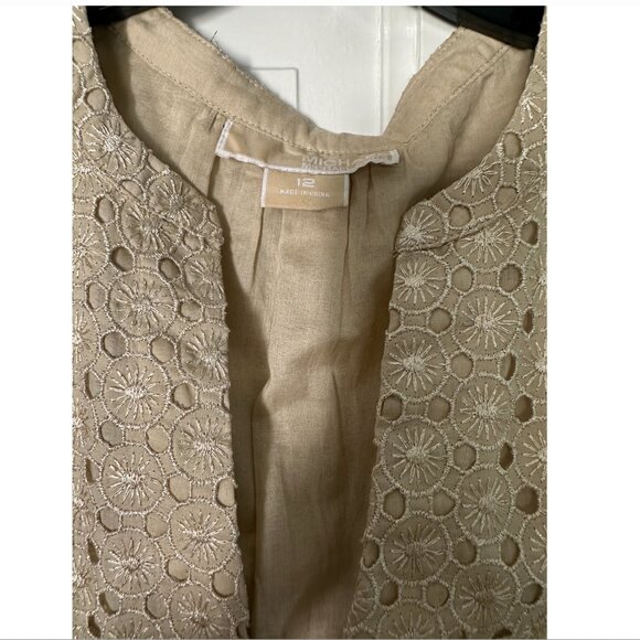 Michael Michael Kors Gold Metallic Eyelet Shift Dress Size 12 - Picture 2 of 9